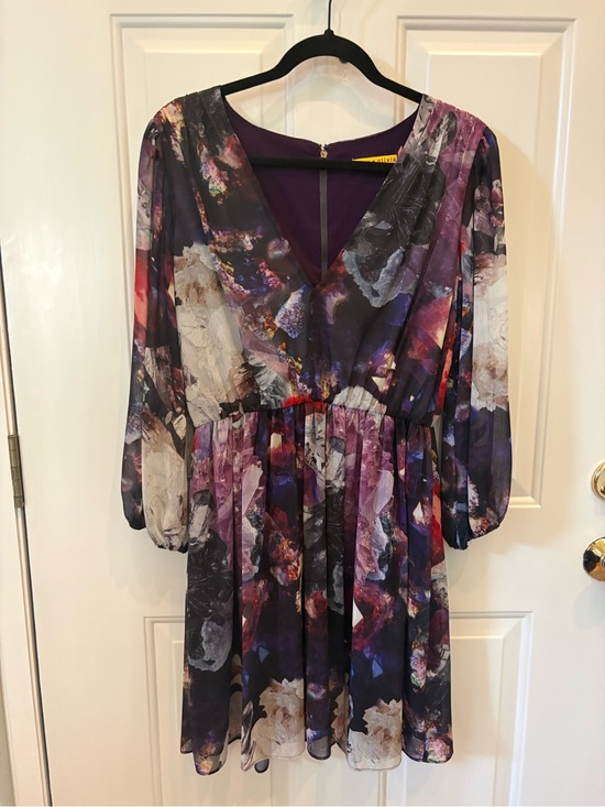 Alice + Olivia Dresses & Skirts - Alice + Olivia Purple Abstract Floral Chiffon Mini Dress Long Sleeve Boho Party